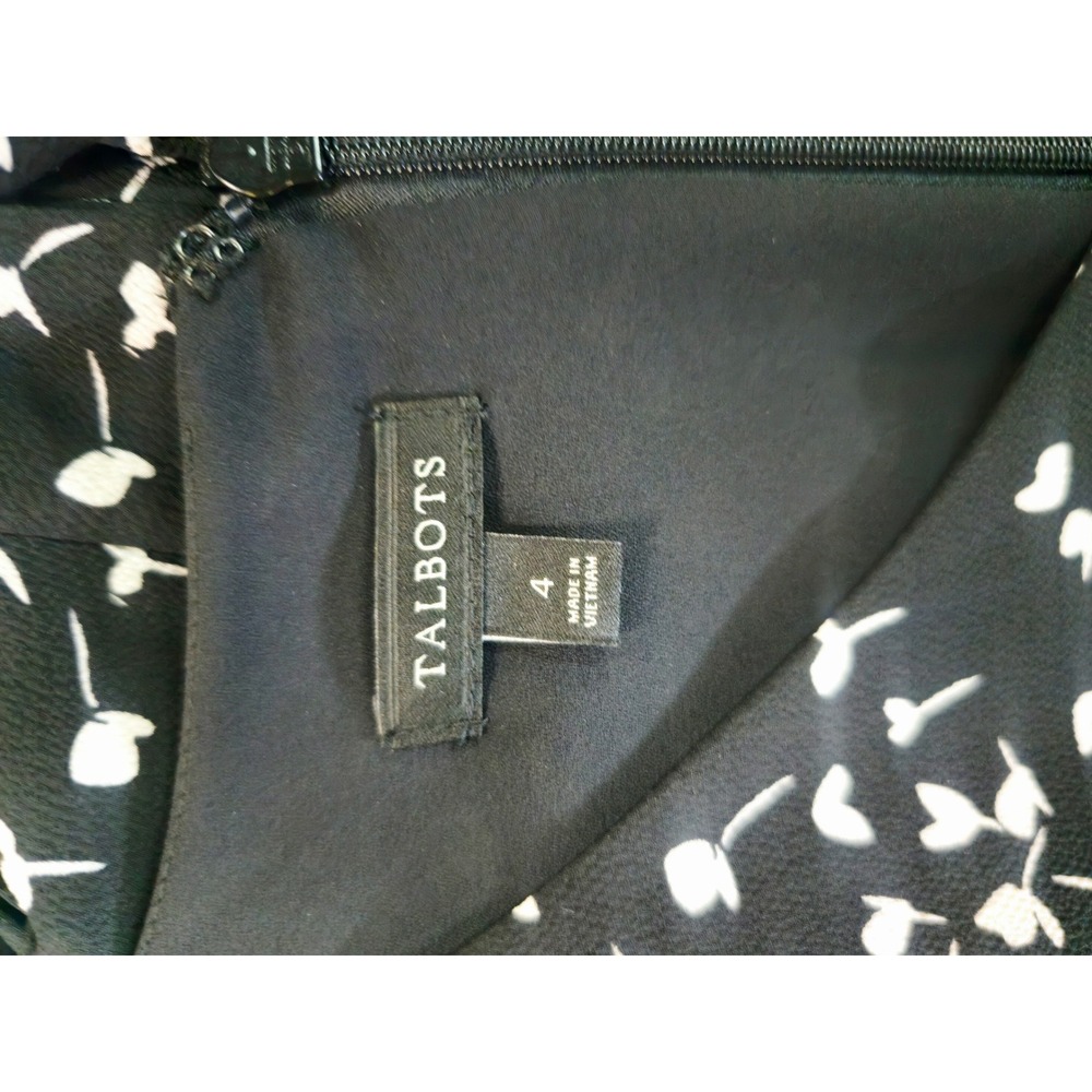 Talbots Womens Black White Floral V-Neck Long Sleeve Midi Dress Size 4 - Picture 6 of 7